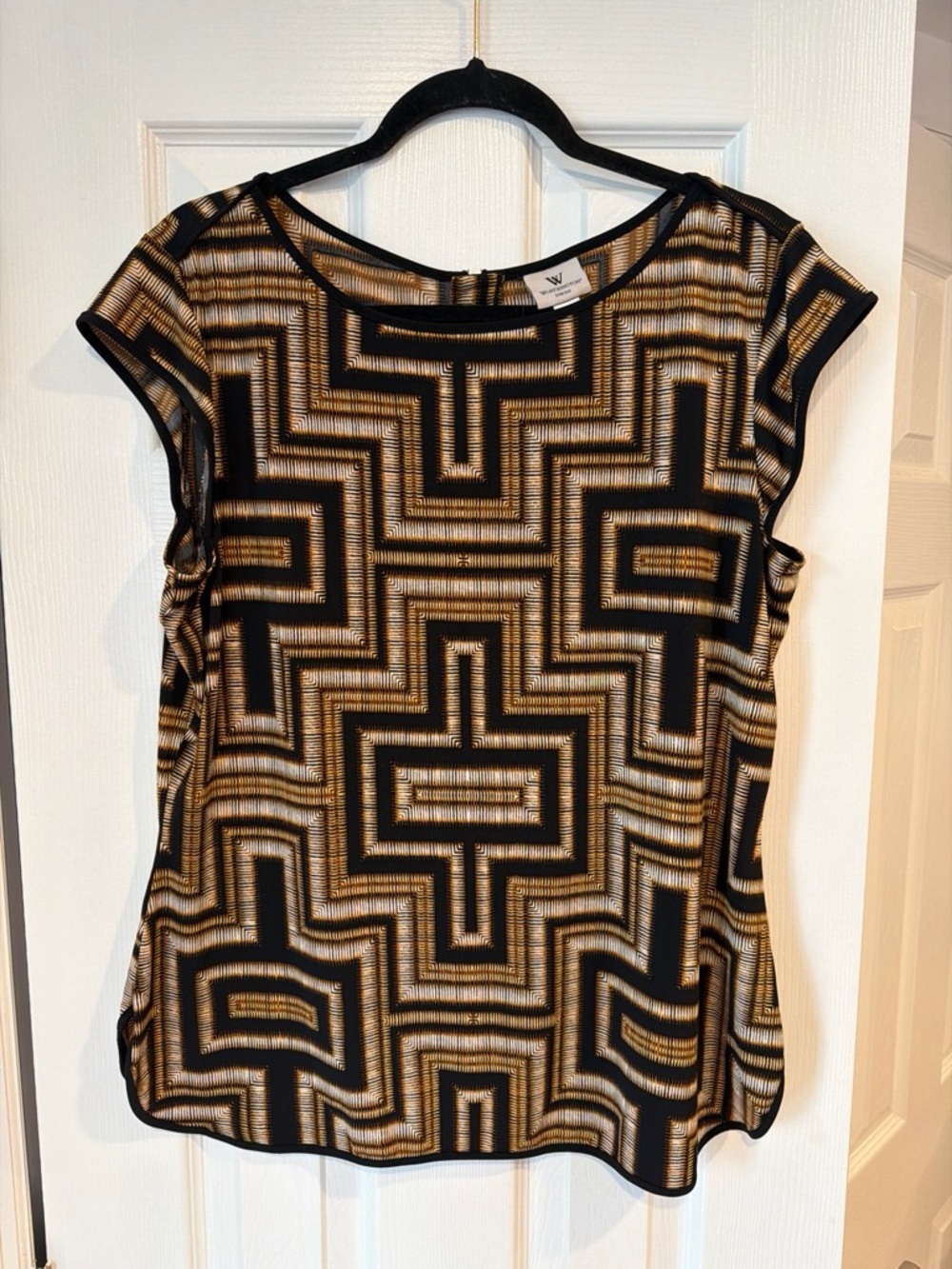 Worthington Black and Gold Geometric Short-Sleeve Blouse
